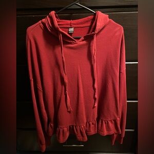 SHEIN Red Ruffled Long Sleeve Hoodie